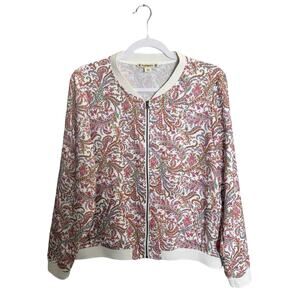 RuffHewn Womens Petite Paisley Print Lightweight Boho Zip Up Jacket, Size PLarge
